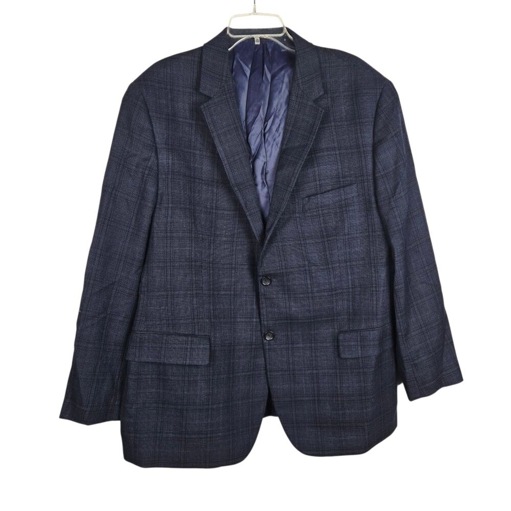 Pronto Uomo Platinum Blazer 48 R 100% Wool Plaid Blue Suit Jacket Sport Coat